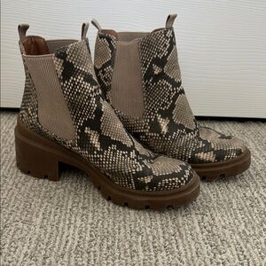 Snakeskin Patterned Lug Chunky Ankle Boots